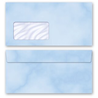 Briefumschläge MARMOR BLAU - 50 Stück DIN LANG (mit Fenster)