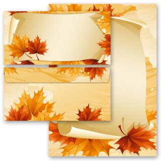 Briefpapier Set HERBSTBLÄTTER - 40-tlg. DL (ohne Fenster) Jahreszeiten - Herbst, Briefpapier mit Umschlag, Paper-Media