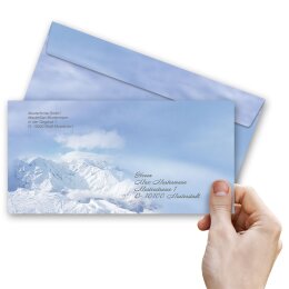 Briefumschläge BERGE IM SCHNEE - 10 Stück DIN LANG (ohne Fenster)