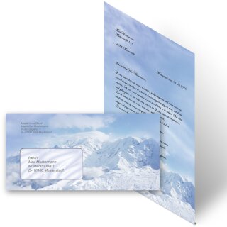 Briefpapier Set BERGE IM SCHNEE - 200-tlg. DL (mit Fenster)