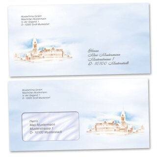Briefumschläge WINTERLANDSCHAFT - 10 Stück DIN LANG (mit Fenster)