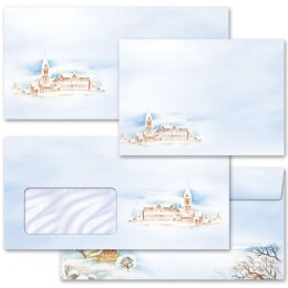 Briefumschläge WINTERLANDSCHAFT - 50 Stück DIN LANG (mit Fenster)