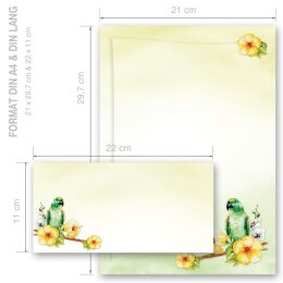 Briefpapier Set GRÜNER PAPAGEI - 200-tlg. DL (ohne Fenster)