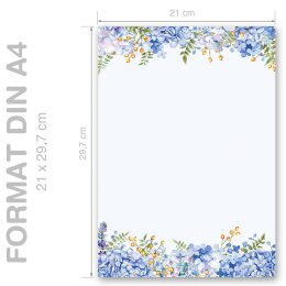 Briefpapier BLAUE HORTENSIEN - DIN A4 Format 250 Blatt