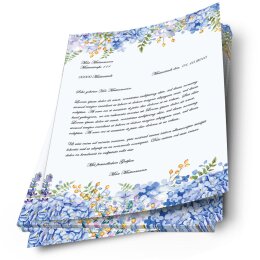 Briefpapier BLAUE HORTENSIEN - DIN A4 Format 250 Blatt