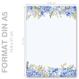 BLAUE HORTENSIEN Briefpapier Blumenmotiv CLASSIC 50 Blatt Briefpapier, DIN A5 (148x210 mm), A5C-155-50
