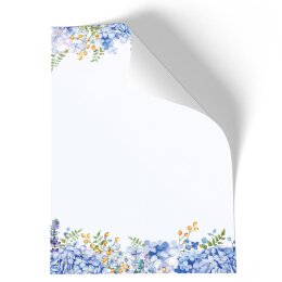 Briefpapier - Motiv BLAUE HORTENSIEN | Blumen & Blüten | Hochwertiges DIN A5 Briefpapier - 100 Blatt | 90 g/m² | einseitig bedruckt | Online bestellen!
