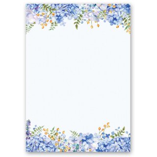 Briefpapier BLAUE HORTENSIEN - DIN A5 Format 250 Blatt Blumen & Blüten, Blumenmotiv, Paper-Media