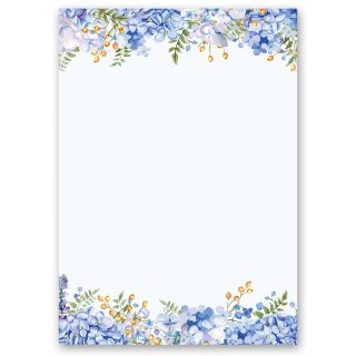 Briefpapier BLAUE HORTENSIEN - DIN A6 Format 100 Blatt Blumen & Blüten, Blumenmotiv, Paper-Media