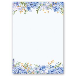 Briefpapier BLAUE HORTENSIEN - DIN A6 Format 100 Blatt Blumen & Blüten, Blumenmotiv, Paper-Media