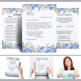 Briefpapier BLAUE HORTENSIEN - DIN LANG Format 100 Blatt