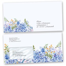 Motiv-Briefumschläge Blumen & Blüten, BLAUE HORTENSIEN 10 Briefumschläge (ohne Fenster) - DIN LANG (220x110 mm) | selbstklebend | Online bestellen! | Paper-Media