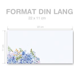 Briefumschläge BLAUE HORTENSIEN - 10 Stück DIN LANG (ohne Fenster)