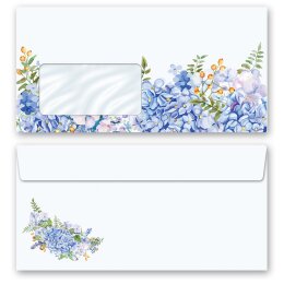 Briefumschläge BLAUE HORTENSIEN - 10 Stück DIN LANG (mit Fenster) Blumen & Blüten, Blumenmotiv, Paper-Media