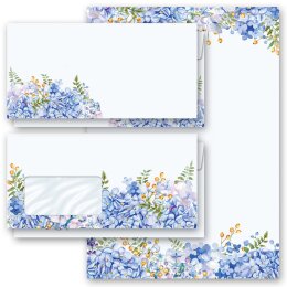 Briefpapier-Sets BLAUE HORTENSIEN Blumenmotiv Blumen...