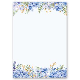 Motiv-Briefpapier-Sets Blumen & Blüten, BLAUE HORTENSIEN Briefpapier Set, 40 tlg. - DIN A4 & DIN LANG im Set. | Online bestellen! | Paper-Media
