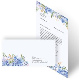 Briefpapier Set BLAUE HORTENSIEN - 40-tlg. DL (ohne Fenster)