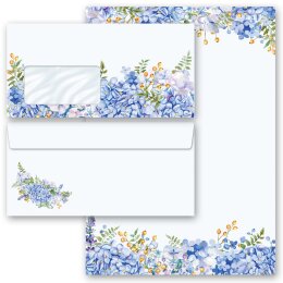 Briefpapier Set BLAUE HORTENSIEN - 40-tlg. DL (mit Fenster) Blumen & Blüten, Blumenmotiv, Paper-Media