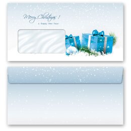 Briefumschläge BLAUE WEIHNACHTSGESCHENKE - 10 Stück DIN LANG (mit Fenster) Weihnachten, Weinachtsbriefumschläge, Paper-Media