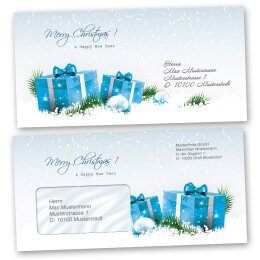 Motiv-Briefumschläge Weihnachten, BLAUE WEIHNACHTSGESCHENKE 10 Briefumschläge - DIN C6 (162x114 mm) | selbstklebend | Online bestellen! | Paper-Media