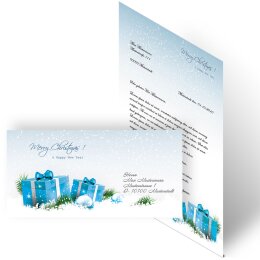 Briefpapier Set BLAUE WEIHNACHTSGESCHENKE - 40-tlg. DL (ohne Fenster)