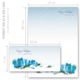 Briefpapier Set BLAUE WEIHNACHTSGESCHENKE - 40-tlg. DL (ohne Fenster)