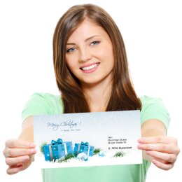 Briefpapier Set BLAUE WEIHNACHTSGESCHENKE - 40-tlg. DL (ohne Fenster)