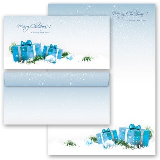 Briefpapier Set BLAUE WEIHNACHTSGESCHENKE - 100-tlg. DL (ohne Fenster) Weihnachten, Weihnachtsmotiv, Paper-Media