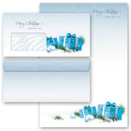 Briefpapier Set BLAUE WEIHNACHTSGESCHENKE - 40-tlg. DL...
