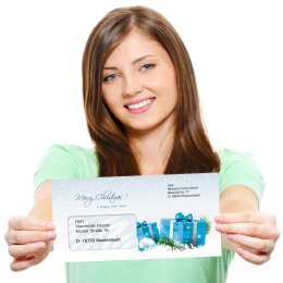 Briefpapier Set BLAUE WEIHNACHTSGESCHENKE - 40-tlg. DL (mit Fenster)