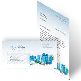Briefpapier Set BLAUE WEIHNACHTSGESCHENKE - 100-tlg. DL (mit Fenster)