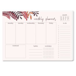 Wochenplaner-Pad RED LEAVES | DIN A4 Format