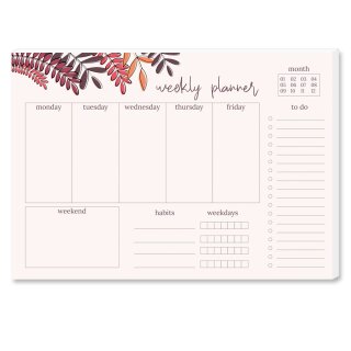 Wochenplaner-Pad RED LEAVES | DIN A4 Format 2 Blöcke Blumen & Blüten, , Paper-Media