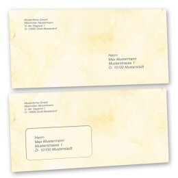 Motiv-Briefumschläge Marmor & Struktur, MARMOR HELLGELB 10 Briefumschläge (ohne Fenster) - DIN LANG (220x110 mm) | selbstklebend | Online bestellen! | Paper-Media