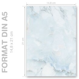 MARMOR HELLBLAU Briefpapier Marmorpapier ELEGANT 50 Blatt Briefpapier, DIN A5 (148x210 mm), A5E-080-50