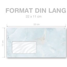MARMOR HELLBLAU Briefumschläge Marmor-Motiv CLASSIC 50 Briefumschläge (mit Fenster), DIN LANG (220x110 mm), DLMF-4037-50