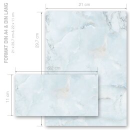 Briefpapier Set MARMOR HELLBLAU - 20-tlg. DL (ohne Fenster)