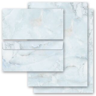Motiv-Briefpapier Set MARMOR HELLBLAU - 40-tlg. DL (ohne Fenster) Marmor & Struktur, Marmorpapier, Paper-Media