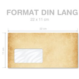 RUSTIKAL Briefumschläge Altes Papier Vintage CLASSIC 50 Briefumschläge (mit Fenster), DIN LANG (220x110 mm), DLMF-4044-50