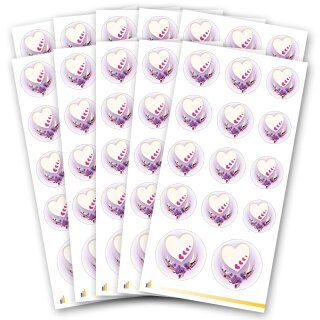 Stickerbögen HERZ MIT LILA ORCHIDEEN - 10 Bögen mit 140 Sticker Aufkleber & Sticker, Dekoration, Paper-Media
