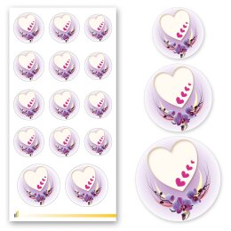 Stickerbögen HERZ MIT LILA ORCHIDEEN - 10 Bögen mit 140 Sticker
