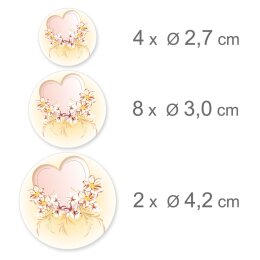 Dekoration | Stickerbogen - Motiv HERZ MIT ROSA BLÜTEN | Besondere Anlässe | Ideal zum Bekleben von Briefumschlägen, Terminplanern, Geschenken, Blumensträußen und Glas! | Paper-Media