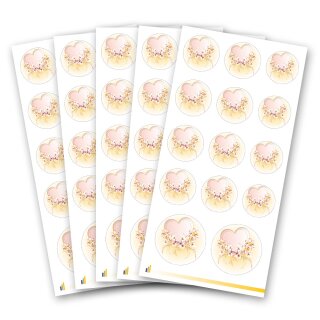 Stickerbögen HERZ MIT ROSA BLÜTEN - 5 Bögen mit 70 Sticker Aufkleber & Sticker, Dekoration, Paper-Media