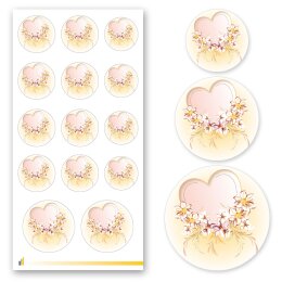 Stickerbögen HERZ MIT ROSA BLÜTEN - 10 Bögen mit 140 Sticker