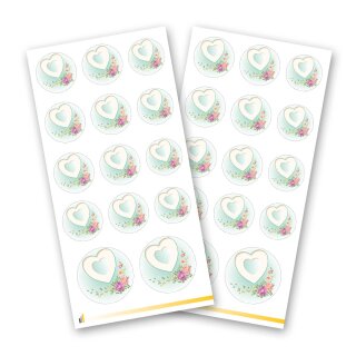 Stickerbögen HERZ MIT PFINGSTROSEN - 2 Bögen mit 28 Sticker Aufkleber & Sticker, Dekoration, Paper-Media