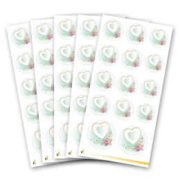 Stickerbögen HERZ MIT PFINGSTROSEN - 5 Bögen mit 70 Sticker Aufkleber & Sticker, Dekoration, Paper-Media