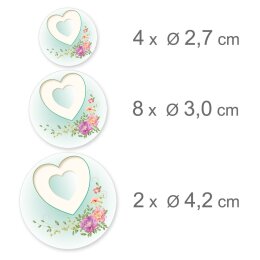 10 Stickerbögen mit 140 Sticker HERZ MIT PFINGSTROSEN | Besondere Anlässe | Bunte Sticker-Bögen! Ideal zum Bekleben von Briefumschlägen, Terminplanern, Geschenken, Blumensträußen und Glas! | Paper-Media