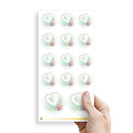 HERZ MIT PFINGSTROSEN Stickerbögen Dekoration SIMPLE 10 Bögen mit 140 Sticker, DIN LANG (105x210 mm) Hoch, SBDL-203-10