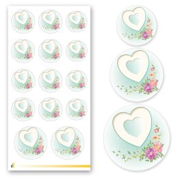 Stickerbögen HERZ MIT PFINGSTROSEN - 10 Bögen mit 140 Sticker