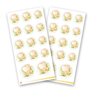 Stickerbögen HERZ MIT SEEROSEN - 2 Bögen mit 28 Sticker Aufkleber & Sticker, Blumenmotiv, Paper-Media